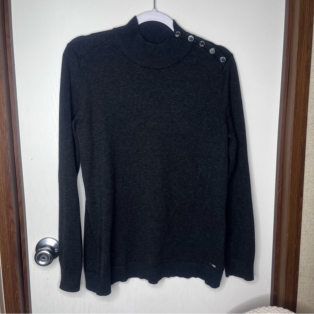 Calvin Klein Charcoal Knit with Button Accent